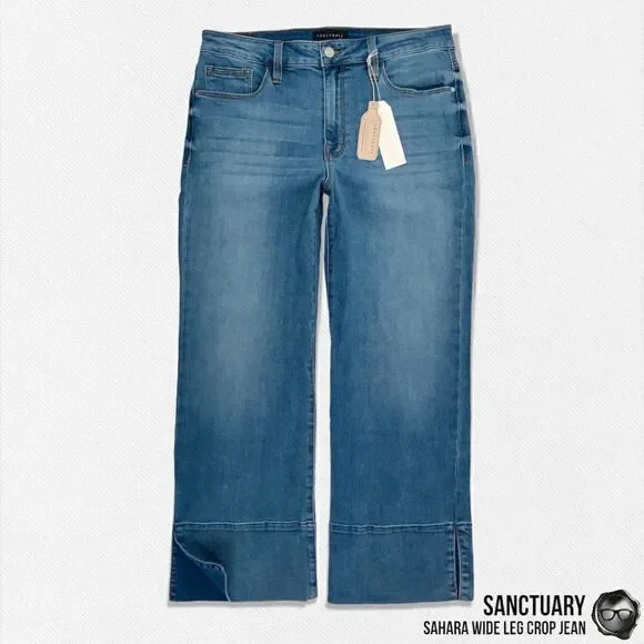SANCTUARY SAHARA NON-CONFORMIST WIDE LEG CROP JEAN IN BLUE HORIZON WOMEN SIZE 30 - Picture 1 of 16